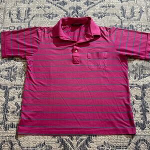 True Vintage 1970's Striped Polo Button Up Pink and Blue Shirt Faded SZ L
